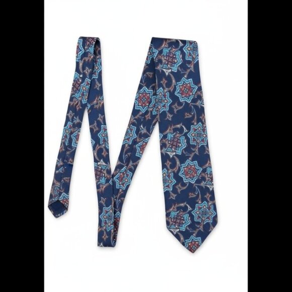 Christian Dior Monsieur Men Tie Necktie Designer Silk Navy Blue Burgundy Paisley - Picture 2 of 9